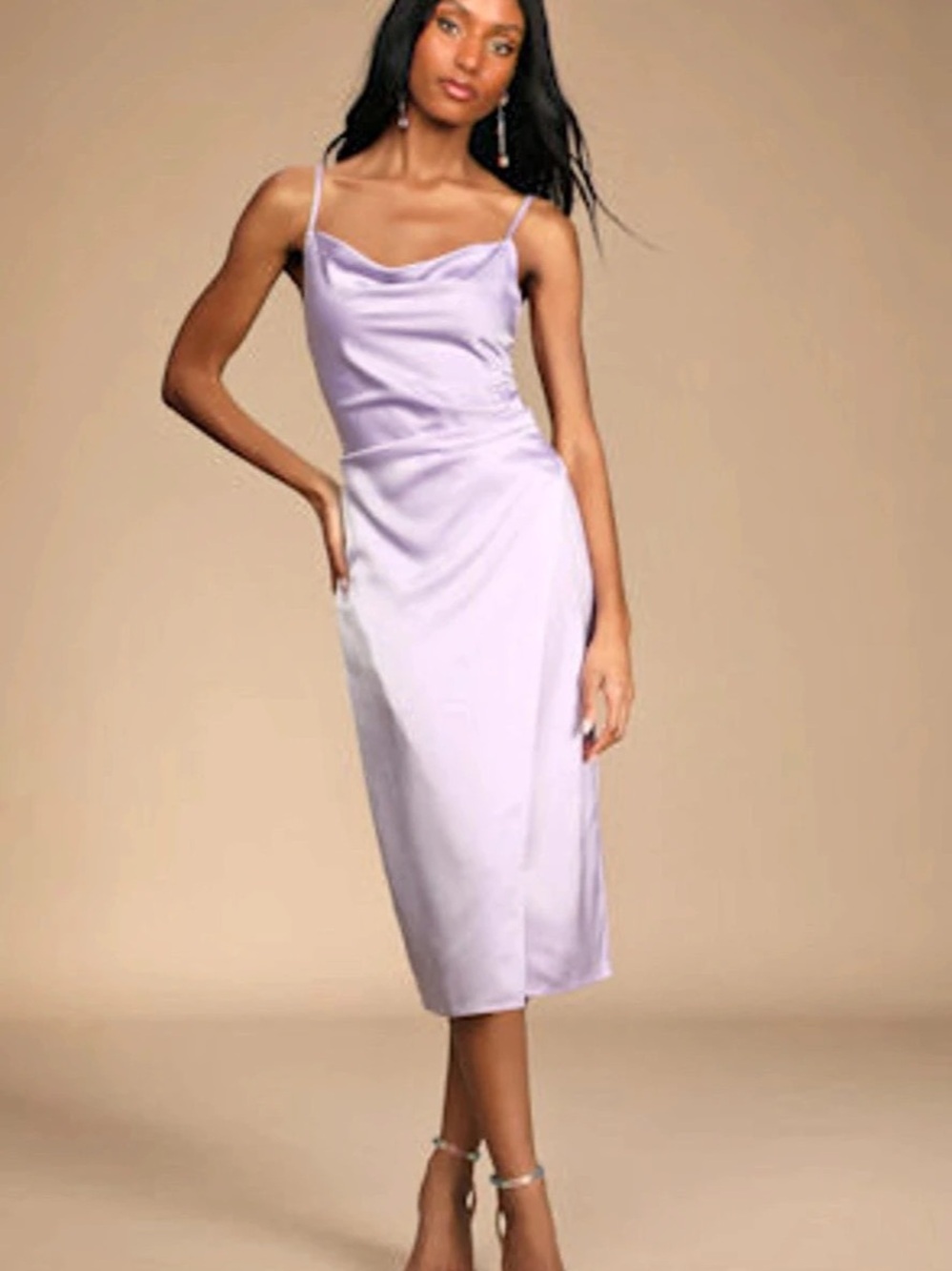 Lulus Hollywood Woman Lilac Satin Midi Dress in Purple